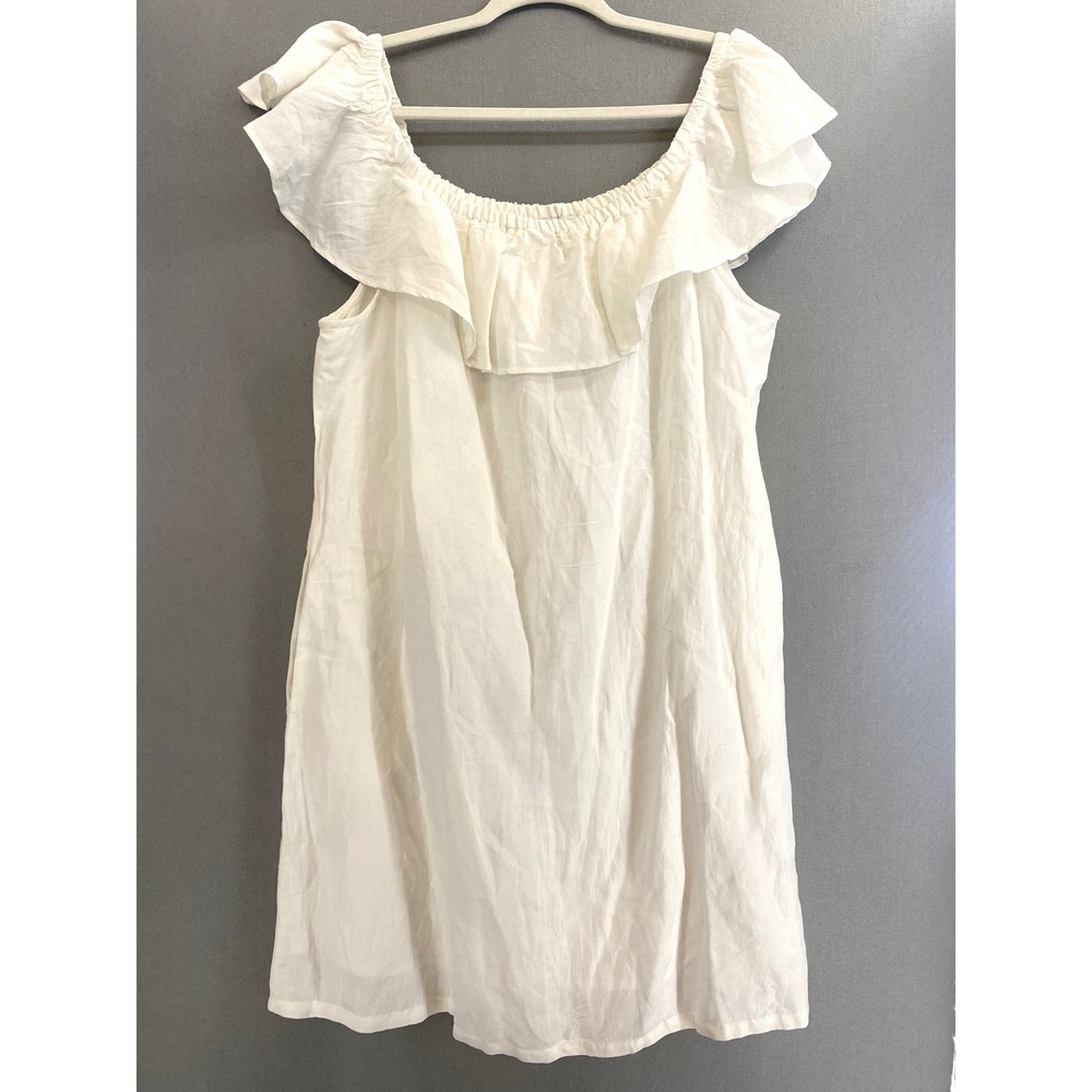 Tommy Bahama St. Lucia OTS Ruffle Dress White Linen Blend XL TSW51030C NEW